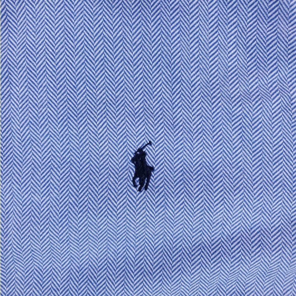 Polo Ralph Lauren Knit Button Up Dress Shirt Herringbone Blue Mens L